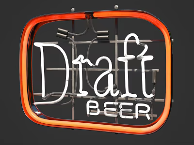 Neon Draft Beer Sign With Orange Border And White Neon Lettering Illuminated Design 3d model