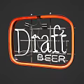 Neon Draft Beer Sign With Orange Border And White Neon Lettering Illuminated Design