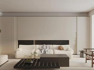 Modern Minimalist Living Room Interior With White Sofa Black Coffee Table And Beige Walls 3d model