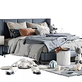 Cozy Children's Bed with Pillows Blanket Nightstand Stuffed Toys Toy Car and Building Blocks