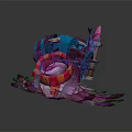 Fantasy Seal Character With Purple Pink Feathers Colorful Scarf Scroll Pink Crystal Cheerful Fierce Expression