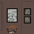 Elegant Abstract Paintings With Gold Frames Floral Patterns Hanging On Brown Decorative Wall