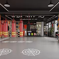Modern Gym Interior With Red Punching Bags Floor Markings And Fitness Equipment