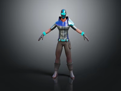 3D Fantasy Character Creature in Blue Silver Armor With Helmet and Standing Pose 3d model