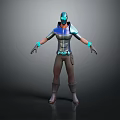 3D Fantasy Character Creature in Blue Silver Armor With Helmet and Standing Pose