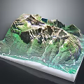 Realistic Mountain Terrain Model with Green Vegetation Blue Lake and Winding Paths
