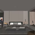 Modern Bedroom Interior Design With Paneled Accent Wall Grey Blanket Bathtub And Accent Chair