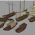 Traditional Wooden Sailing Boats Moored On Calm Water Surface With Reflections