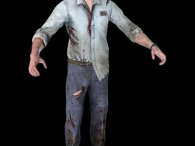 Man In Tattered Bloodstained Shirt And Pants With Outstretched Hands On Black Background 3d model