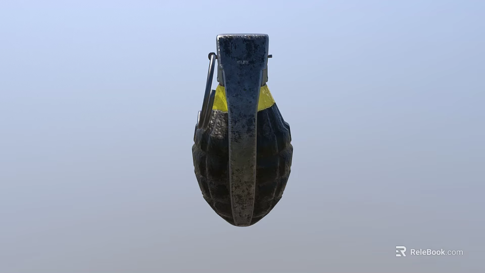 Hand Grenade With Metal Body Yellow Markings And Safety Pin Design 3d model 