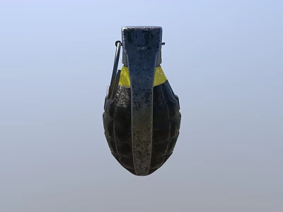 Hand Grenade With Metal Body Yellow Markings And Safety Pin Design 3d model