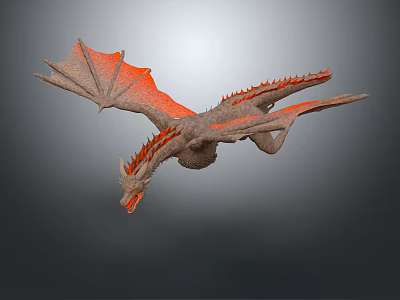 Detailed 3D Flying Dragon Model With Orange Wings And Red Spikes 3d model