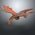 Detailed 3D Flying Dragon Model With Orange Wings And Red Spikes