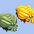Green And Yellow Alien Creatures With Big Blue Eyes And Spiky Legs