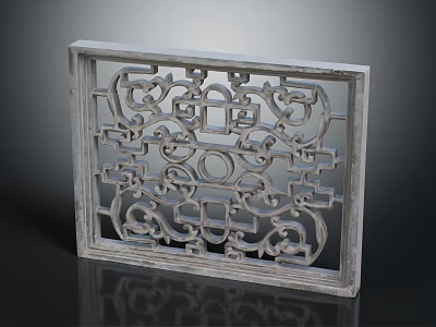 Traditional Chinese Wooden Carved Window Lattice With Intricate Floral And Geometric Patterns 3d model