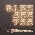 Modern Neon Lamp Combination With Digital Numbers 0123456789 And Power Supply Cable