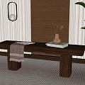 Wooden Bench With Blanket Books And Vase In Modern Interior With Rug And Plant