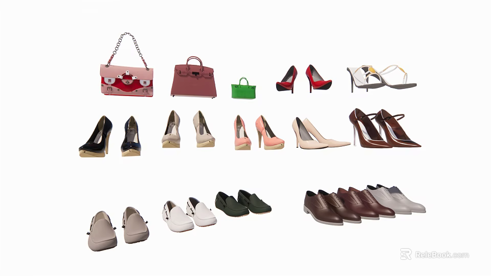 Fashionable Shoes Collection With High Heels Flats Sneakers And Leather Styles In Various Colors 3d model 
