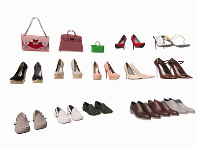 Fashionable Shoes Collection With High Heels Flats Sneakers And Leather Styles In Various Colors 3d model