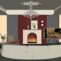 Elegant Living Room Interior Design With Crystal Chandelier Fireplace White Sofa And Painting