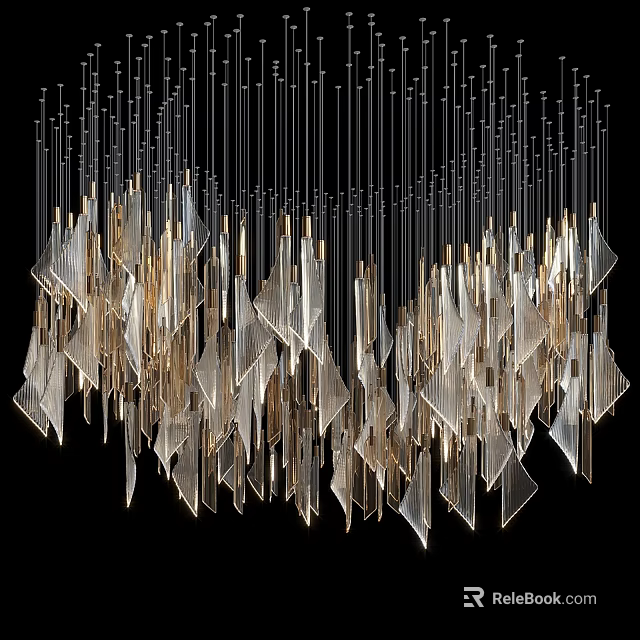 Modern Chandelier With Geometric Glass Pendants And Metal Frame Design 3d model 