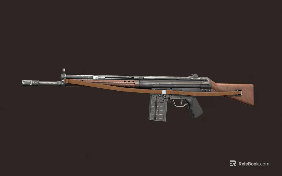 Vintage Rifle With Wooden Stock Metal Barrel And Magazine Classic Firearm Design 3d model 