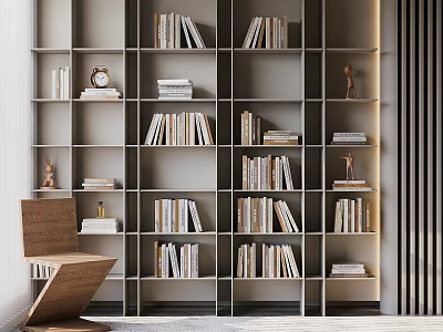 Modern Decorative Ornament Combination on Open Bookshelf with Books and Small Sculptures 3d model