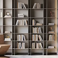 Modern Decorative Ornament Combination on Open Bookshelf with Books and Small Sculptures