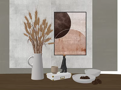Minimalist Decorative Ornament Set with Dried Wheat White Vase Black Ornament Geometric Art Coffee Beans 3d model