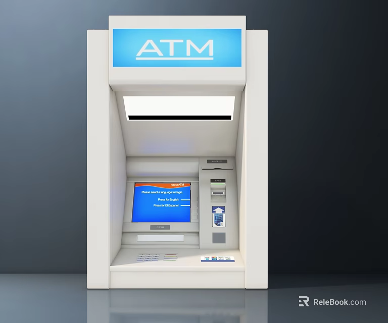 Modern Public Facility ATM Machine With Blue Screen Display And User Friendly Panel 3d model 