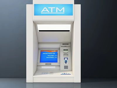 Modern Public Facility ATM Machine With Blue Screen Display And User Friendly Panel 3d model