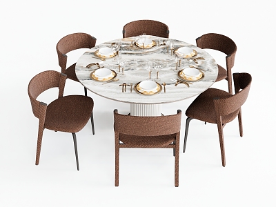 Dining Table and Chair Dining Chair Dining Table Leisure Chair Backrest Chair Dining Table Round Tableware Six-person Dining Table and Chair model