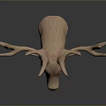 Wooden Deer Head Sculpture With Large Antlers And Modern Minimalist Design