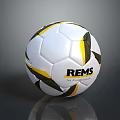 REMS Branded Soccer Ball With White Yellow Black Stripes And Design