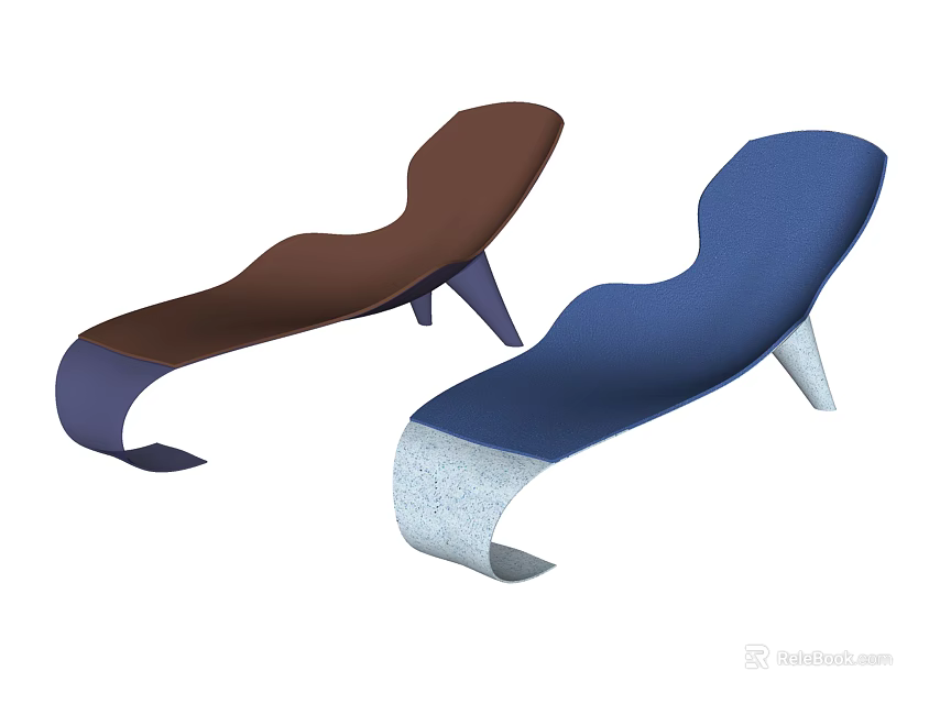 Modern Brown And Blue Curved Lounge Chairs With Sleek Design And Comfortable Seating 3d model 