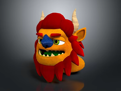 Cartoon Game Movie Character With Red Hair Yellow Face Blue Nose Green Eyes White Horns 3d model
