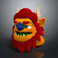 Cartoon Game Movie Character With Red Hair Yellow Face Blue Nose Green Eyes White Horns