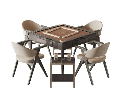 Game Table With Four Chairs A Side Table And Glasses 3d model