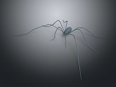 Spider with long thin legs and metallic texture on gray gradient background 3d model