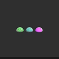 Colorful Round Cartoon Creatures With Different Expressions In Green Blue Pink