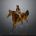 Person Wearing Traditional Feather Headdress Riding Brown Horse In Motion