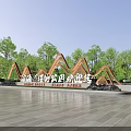 Wavy Metal Landscape Wall at Park Entrance with Trees and Plaza Ground