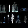 Various Decorative Fountain Designs With Different Water Spray Patterns And Styles 3d model