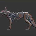 Futuristic Cybernetic Dog With Metallic Body And Red Glowing Eyes