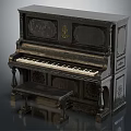 Antique Wooden Piano With Intricate Carved Design And Matching Bench