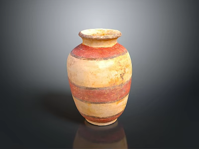 Hand Carved Pottery Jar Sculpture With Red And White Stripes Design 3d model