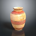 Hand Carved Pottery Jar Sculpture With Red And White Stripes Design
