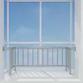 Spacious Modern Bay Window With Metal Railing And Blue Sky View 3d model