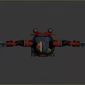 3D Armored Sci Fi Warrior Character With Blue Red Armor And Stretched Arms Pose