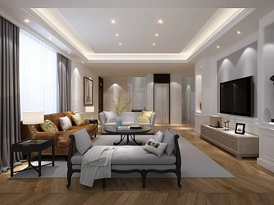 Elegant Bright Living Room Interior With Comfortable Sofas Round Coffee Table And Warm Lighting 3d model